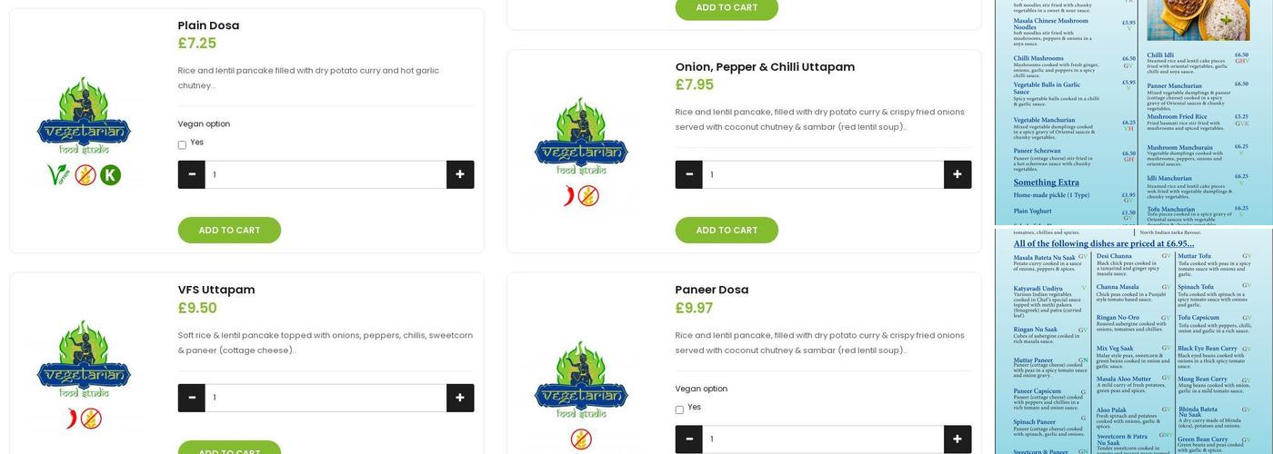 Vegetarian Food Studio Menu