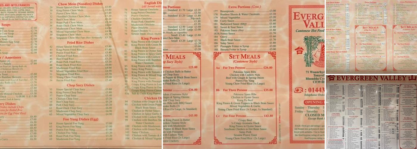 Evergreen Valley Menu