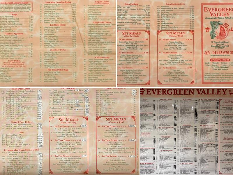 Evergreen Valley Menu