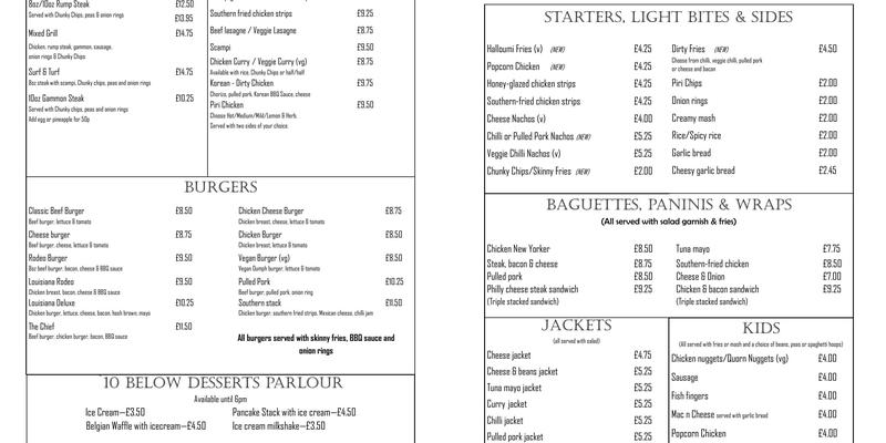 The Lion Menu