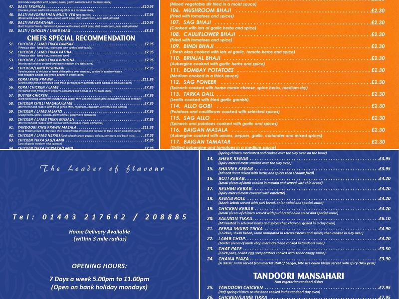 Zeera Indian Takeaway Menu