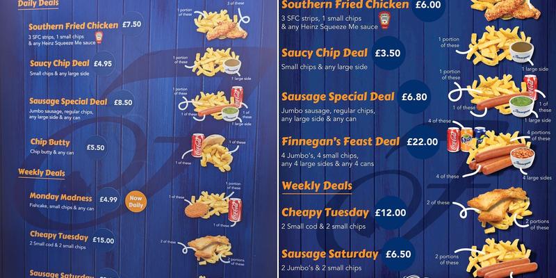 Finnegan’s Takeaway (Only) Fish & Chips Porthcawl Menu
