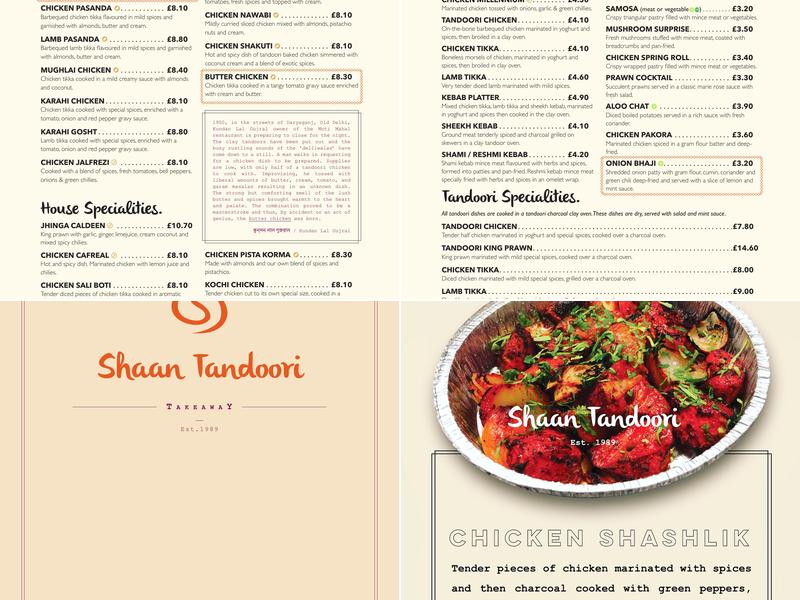 Shaan Tandoori Takeaway Menu