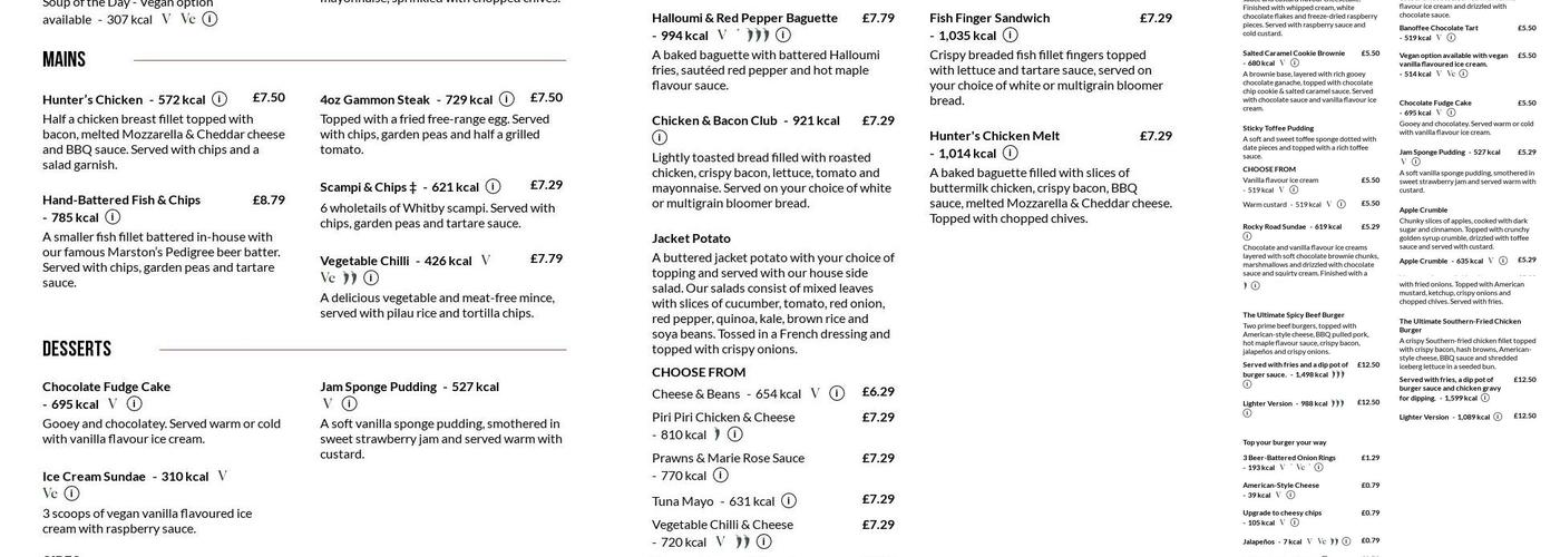 Tafarn Y Phoenix Menu