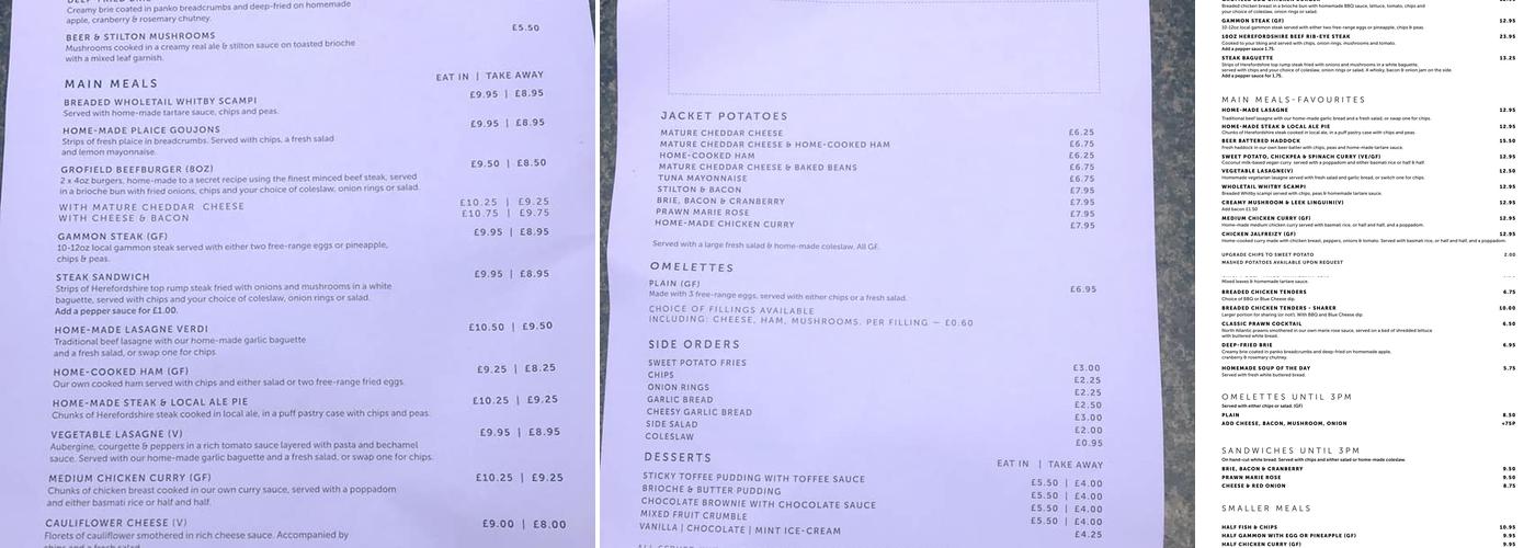 The Grofield Inn Menu