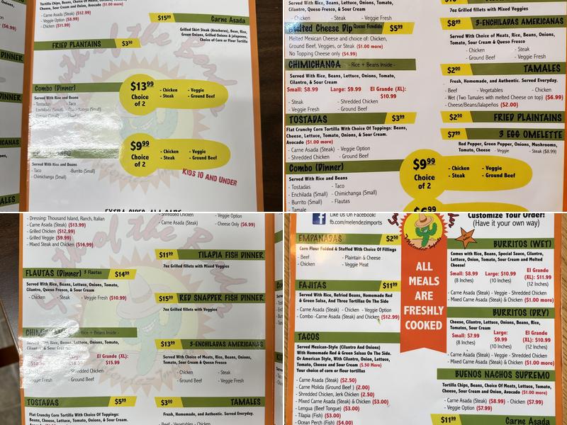 Melendez Imports Menu