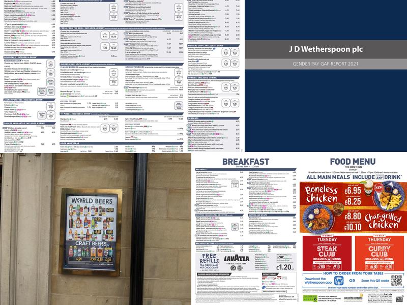 The Boot Inn - JD Wetherspoon Menu