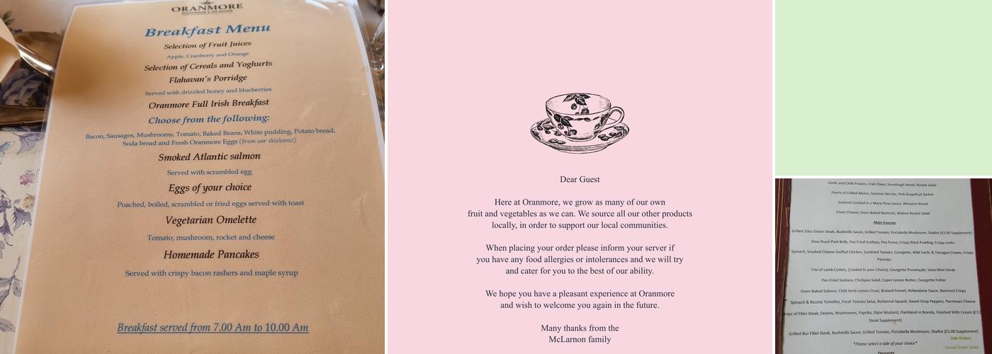 Oranmore House Menu
