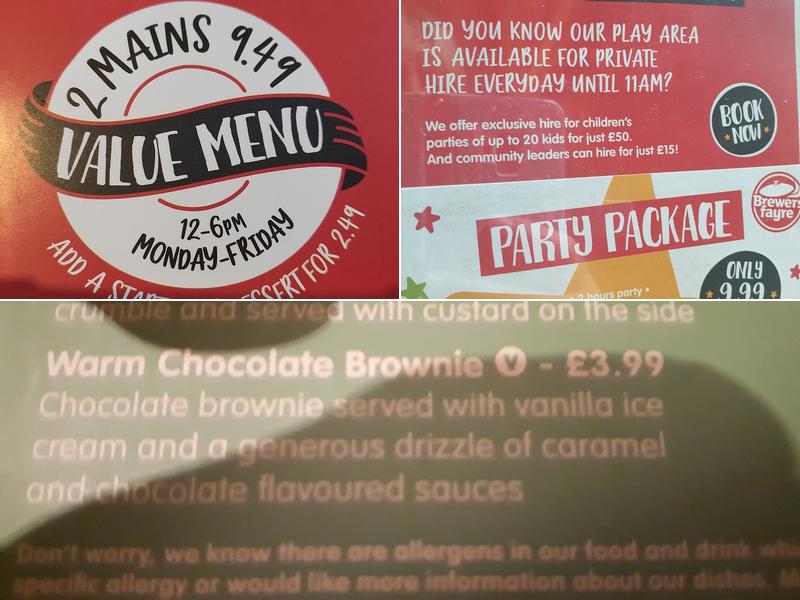 Queen Victoria Brewers Fayre Menu