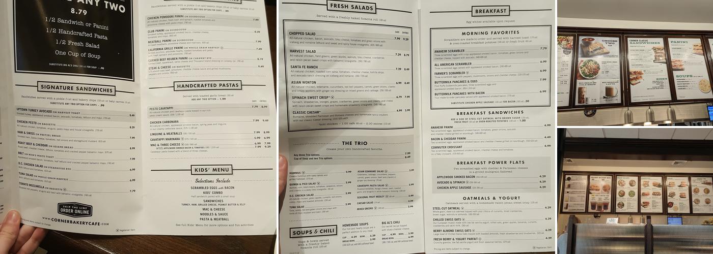 Corner Bakery Cafe Menu