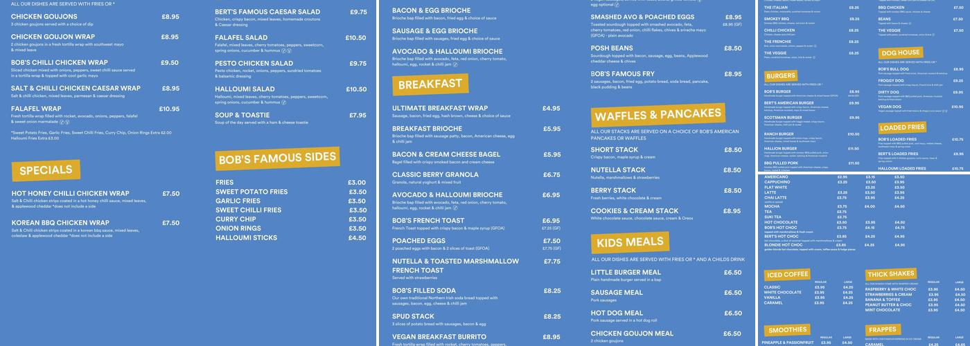 Bob & Berts Omagh Menu
