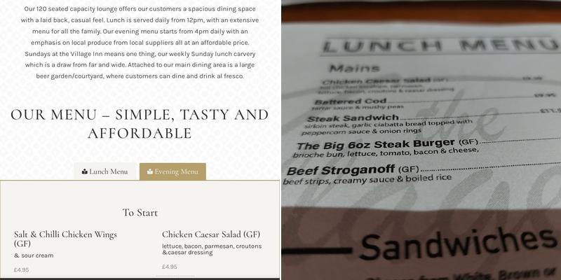 The Village Inn Menu