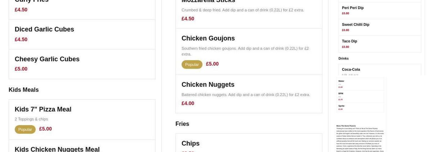 The Dome Pizzeria Menu