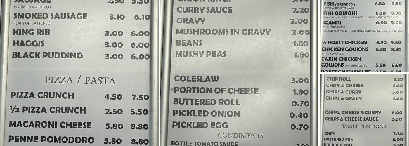 The Ivy Leaf Fish and Chicken Bar Menu