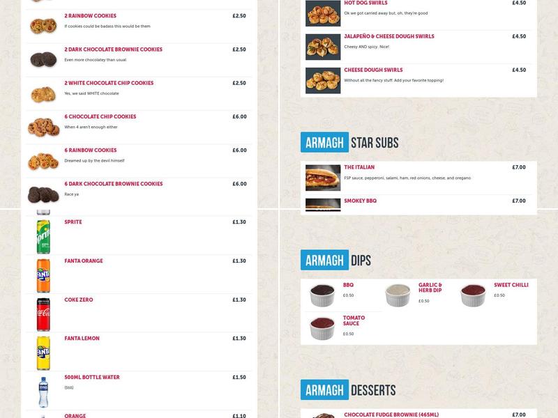 Four Star Pizza Armagh Menu