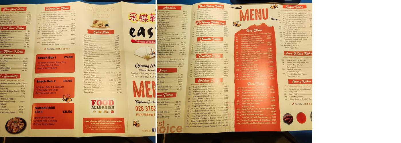 East Chinese Menu