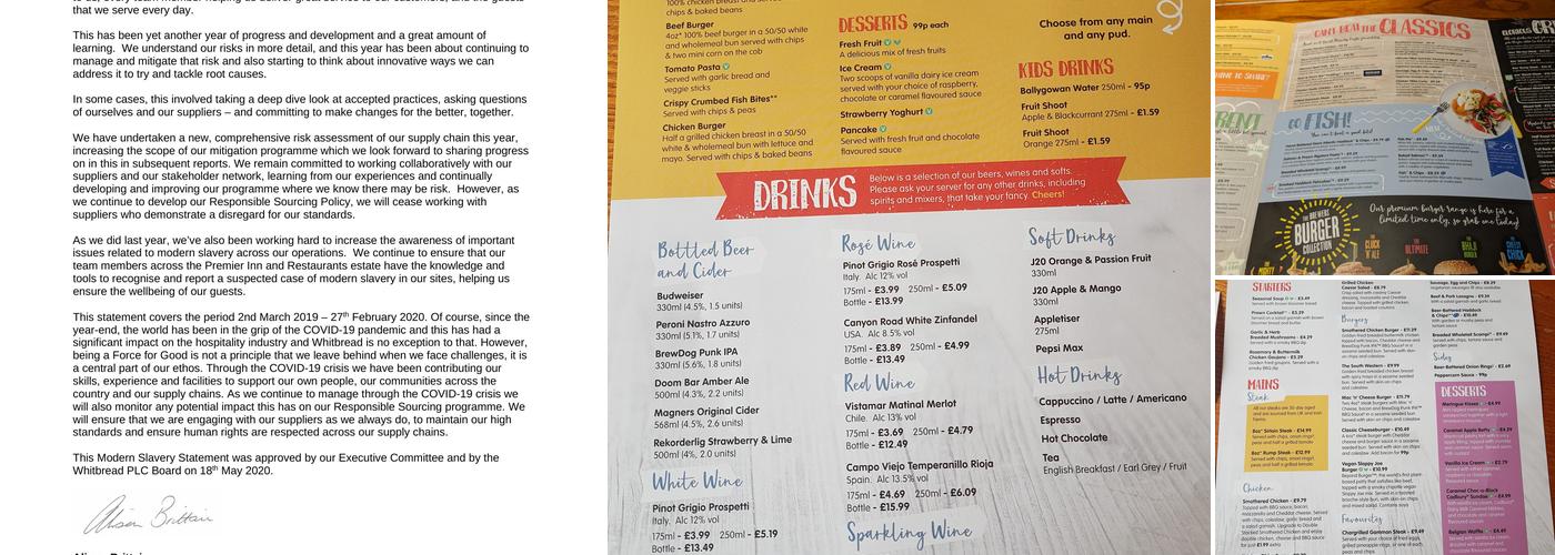 Premier Inn Stirling South (M9, J9) hotel Menu