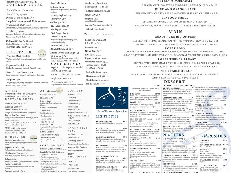 Shills of Cockermouth Menu