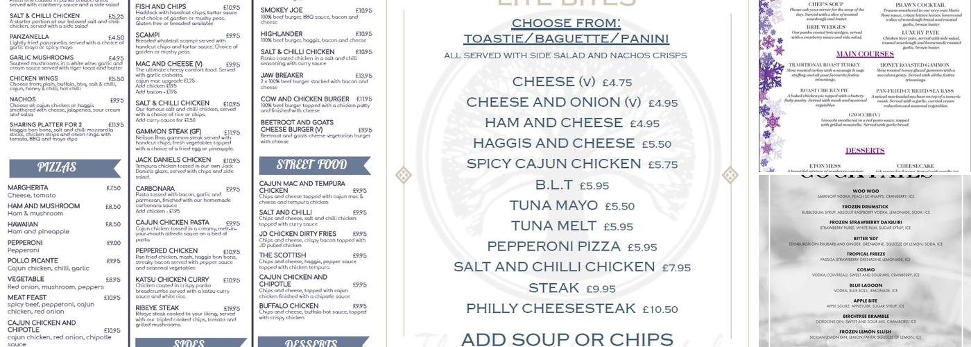 Birchtree Hotel Menu