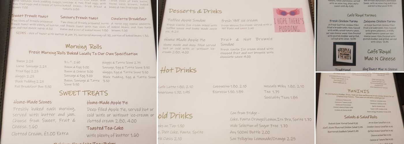 The Cafe Royal Menu