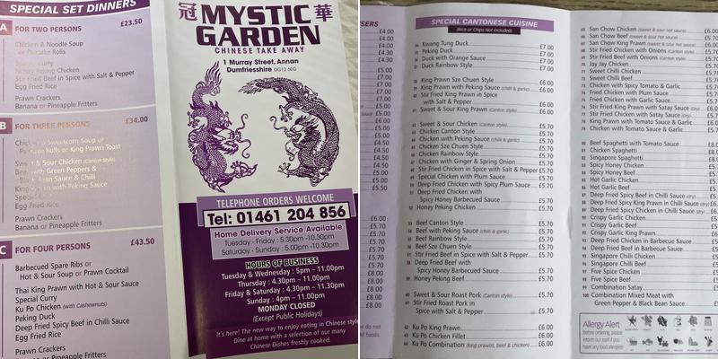 Mystic Garden Menu