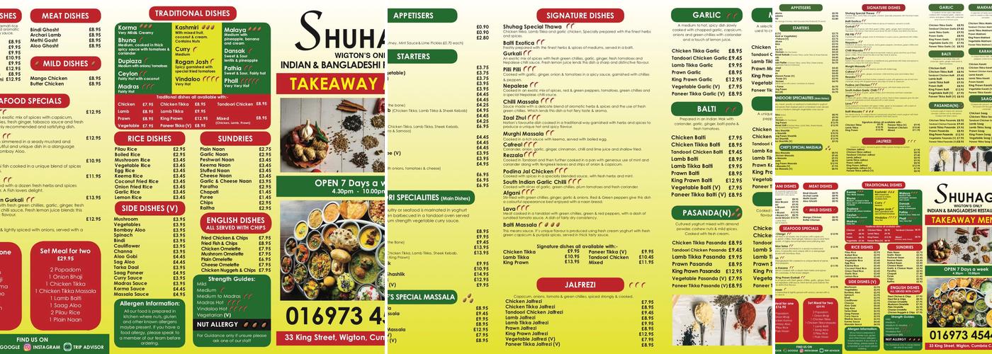 Shuhag Indian Flavours Menu