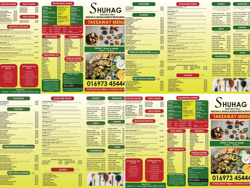 Shuhag Indian Flavours Menu