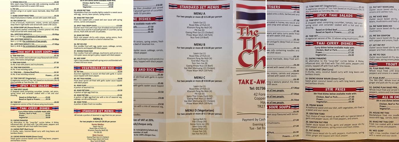 The Thai Chef Menu