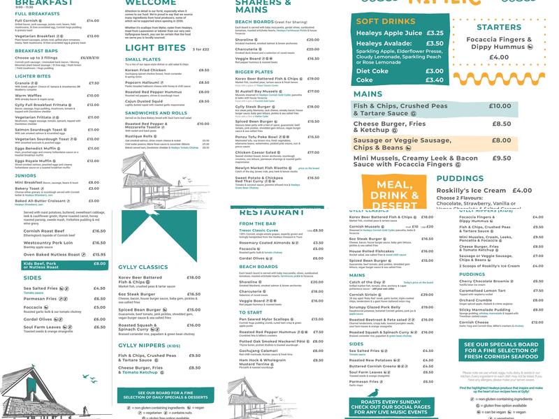 Gylly Beach Cafe Menu