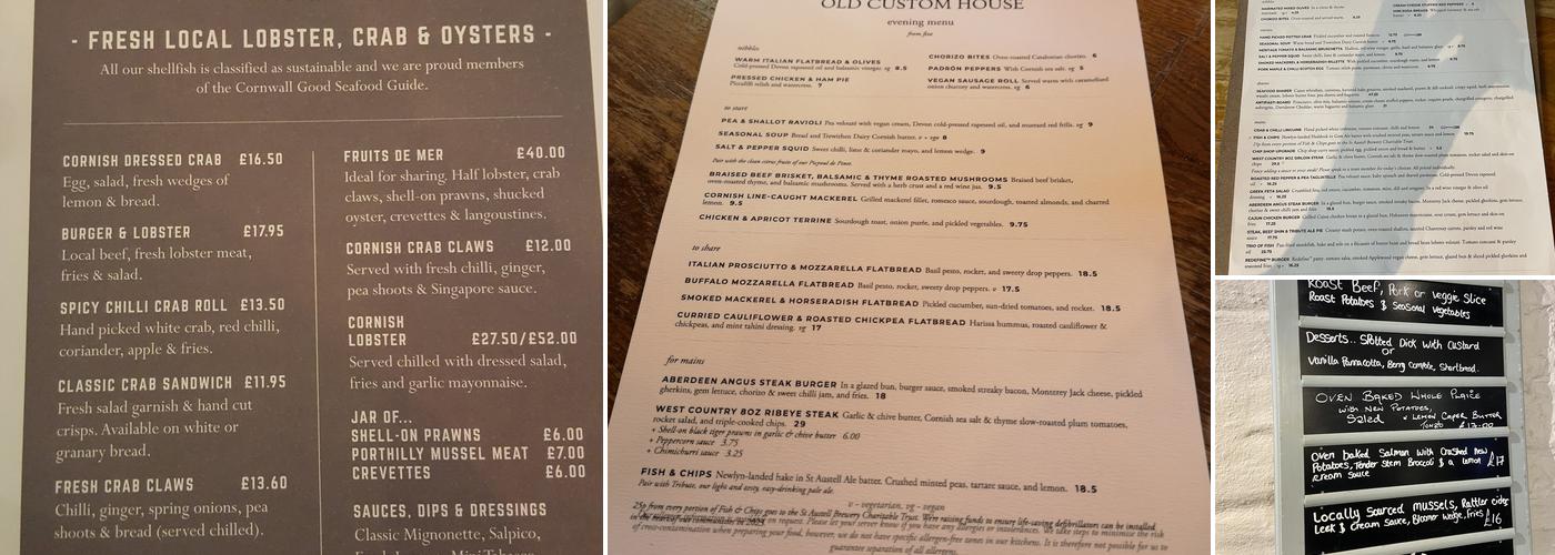 Old Custom House, Padstow Menu