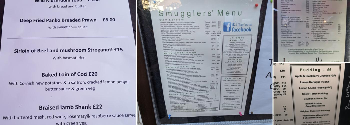 Smugglers Den Inn Menu