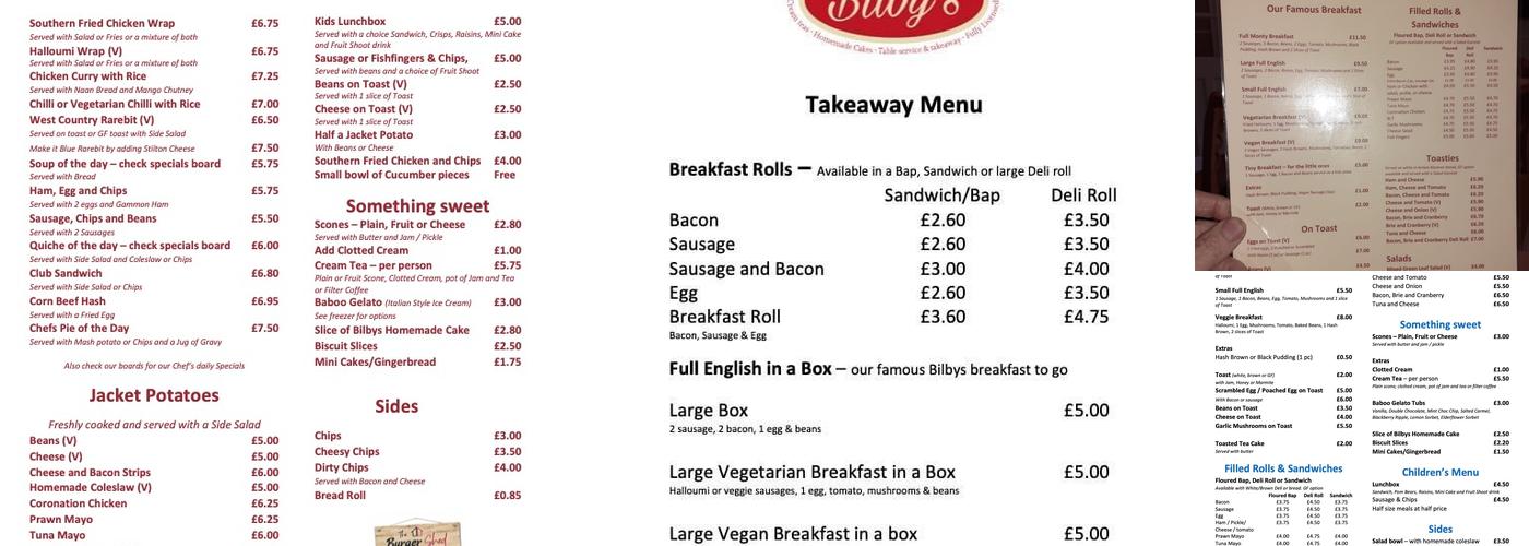Bilby’s Menu