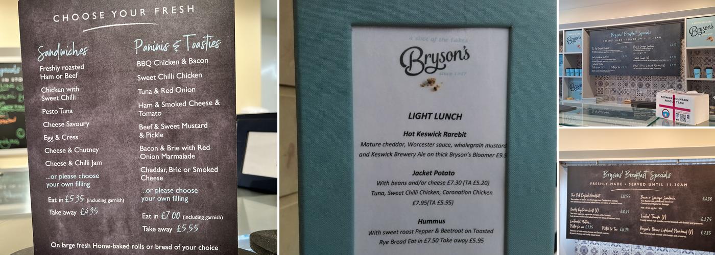 Bryson's of Keswick Menu