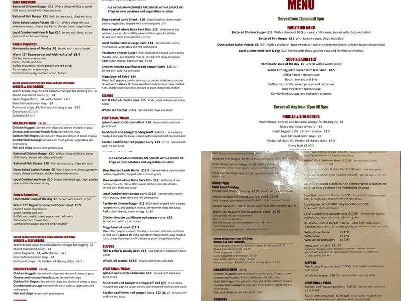 Pack Horse Inn Menu