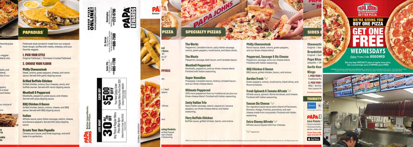 Papa Johns Pizza Menu