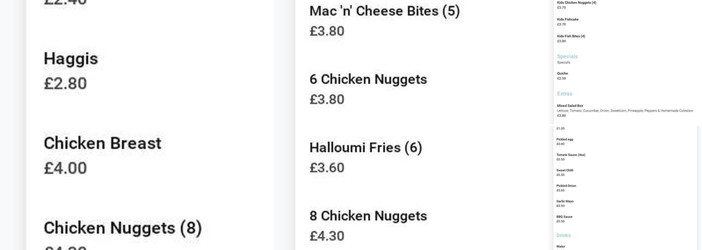 Frasers Fish & Chips Menu