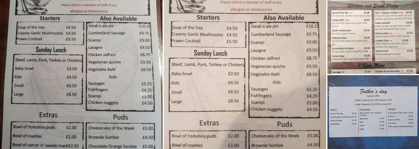 The Globe Inn Menu