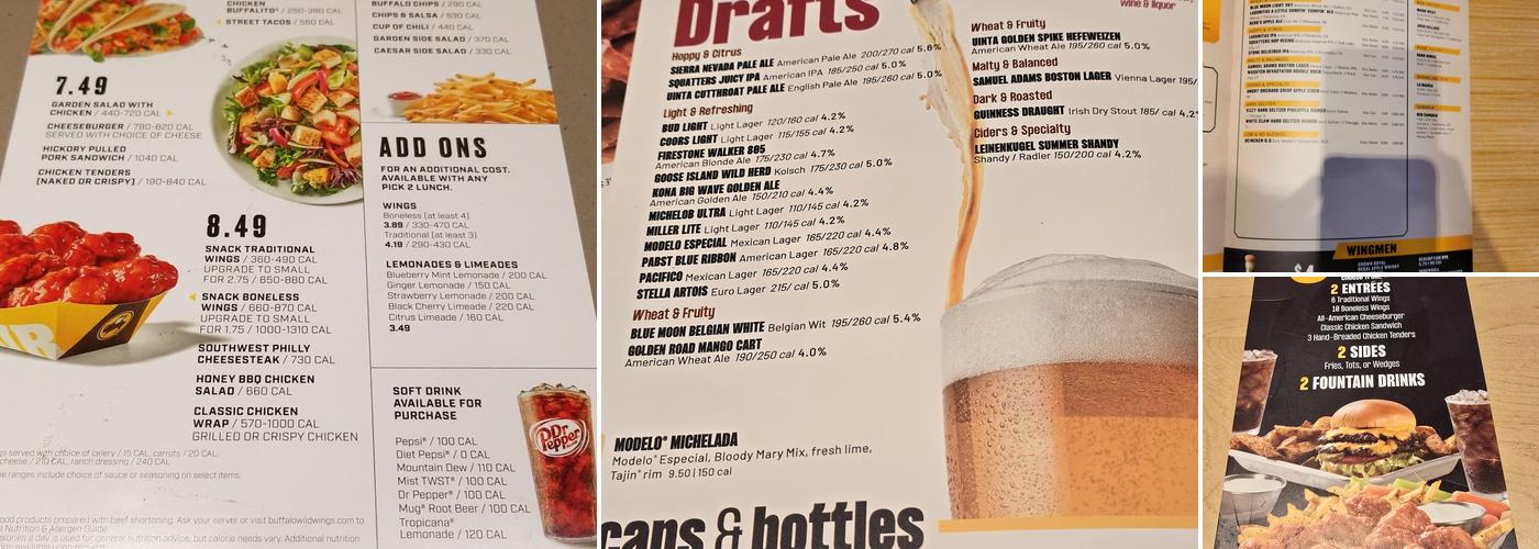Buffalo Wild Wings Menu