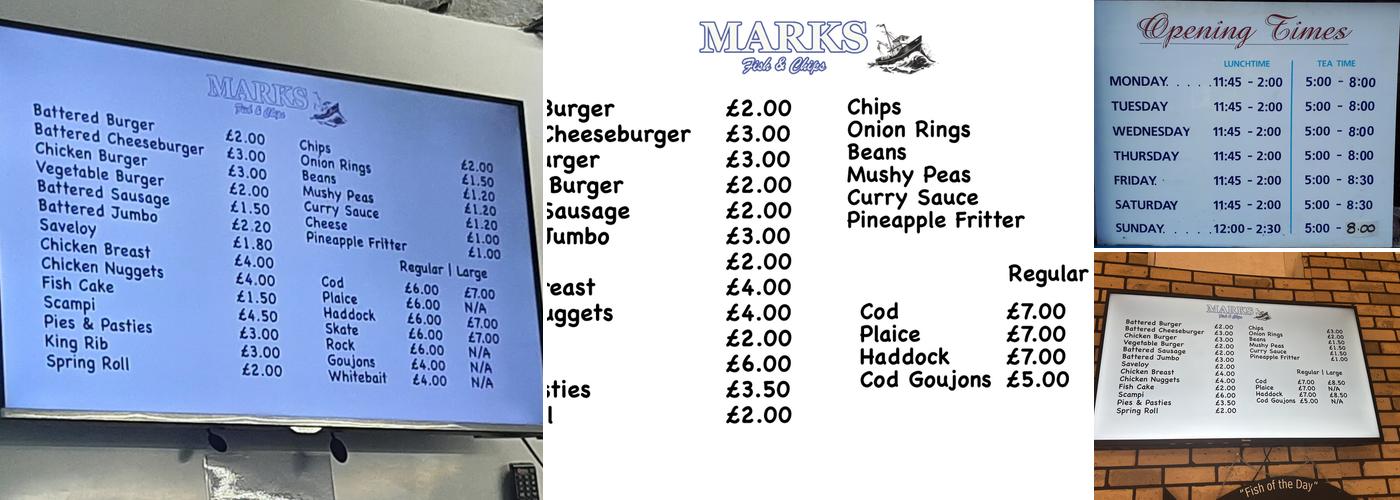 Marks Fish Shop Menu