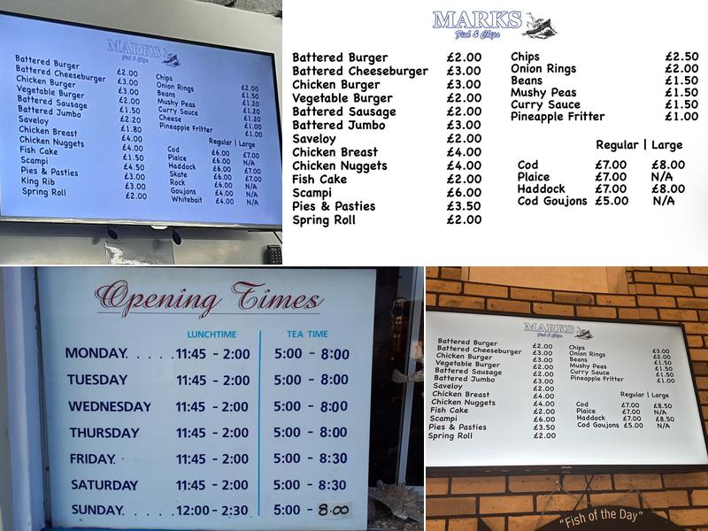 Marks Fish Shop Menu