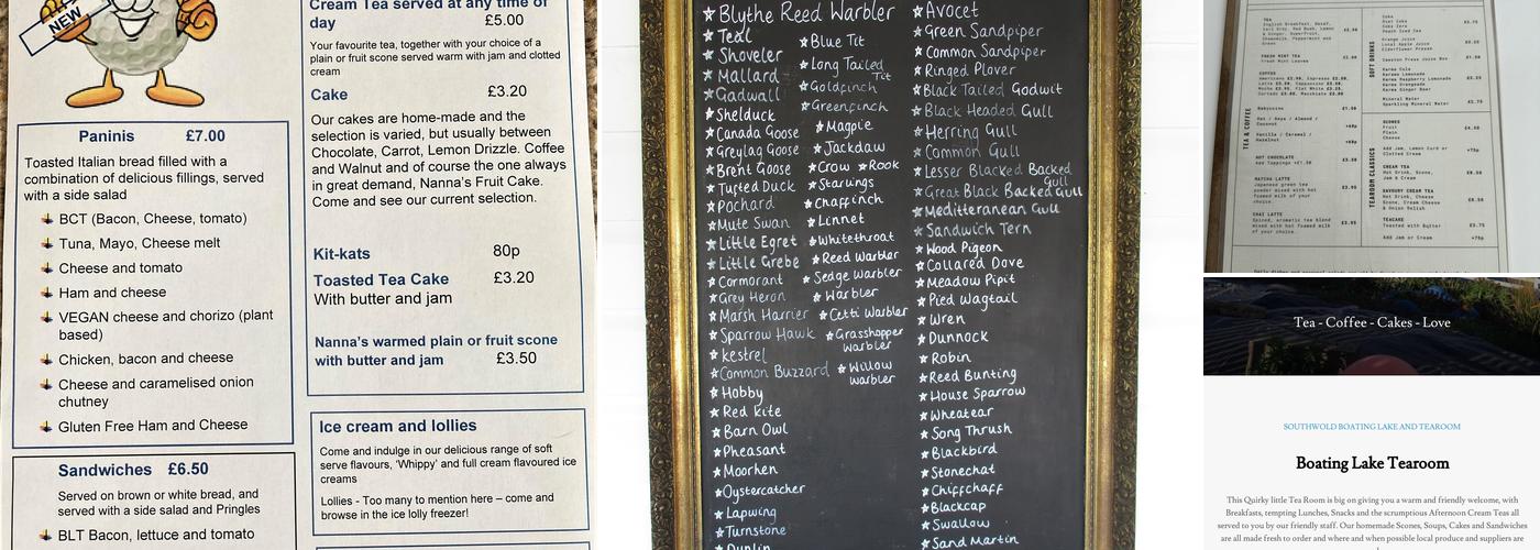 Southwold Boating Lake Tea Room Menu