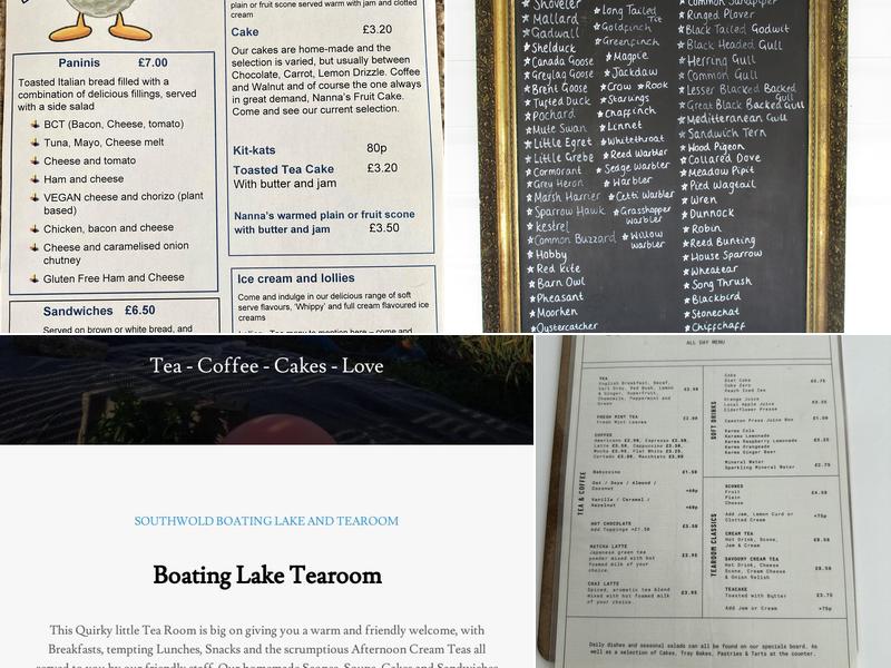 Southwold Boating Lake Tea Room Menu
