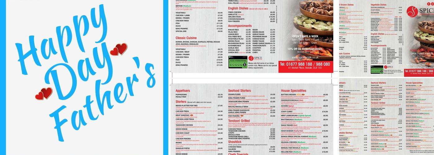 Spice Restaurant & Bar Bedale Menu