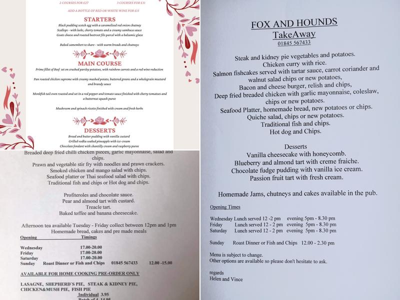 The Fox & Hounds Menu