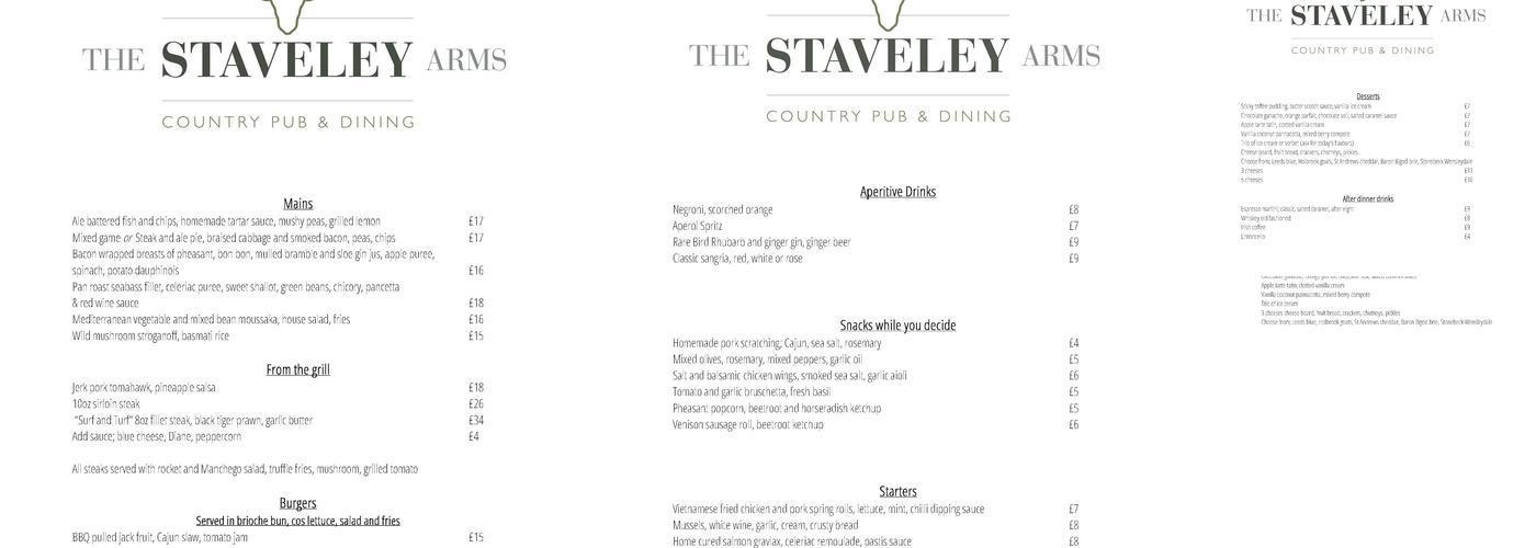 The Staveley Arms Menu