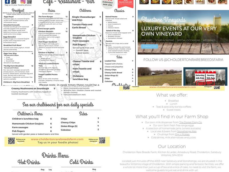 Cholderton Rare Breeds Farm Menu