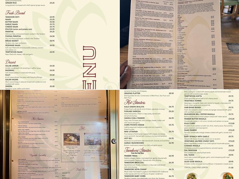 Indian Temptation Menu