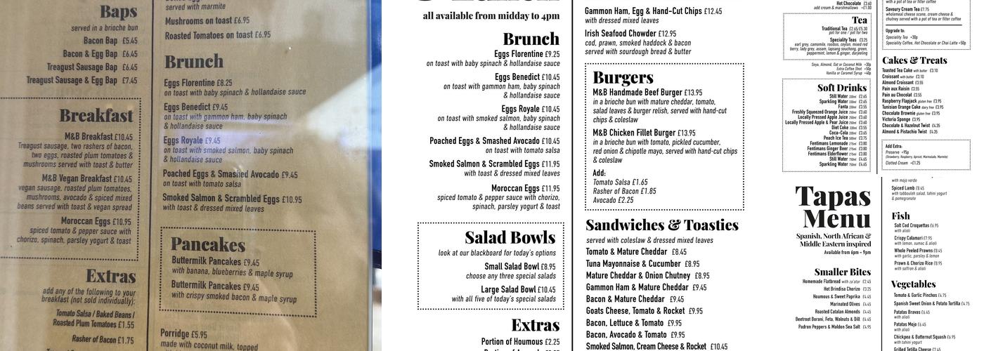 Motte & Bailey Cafe Menu