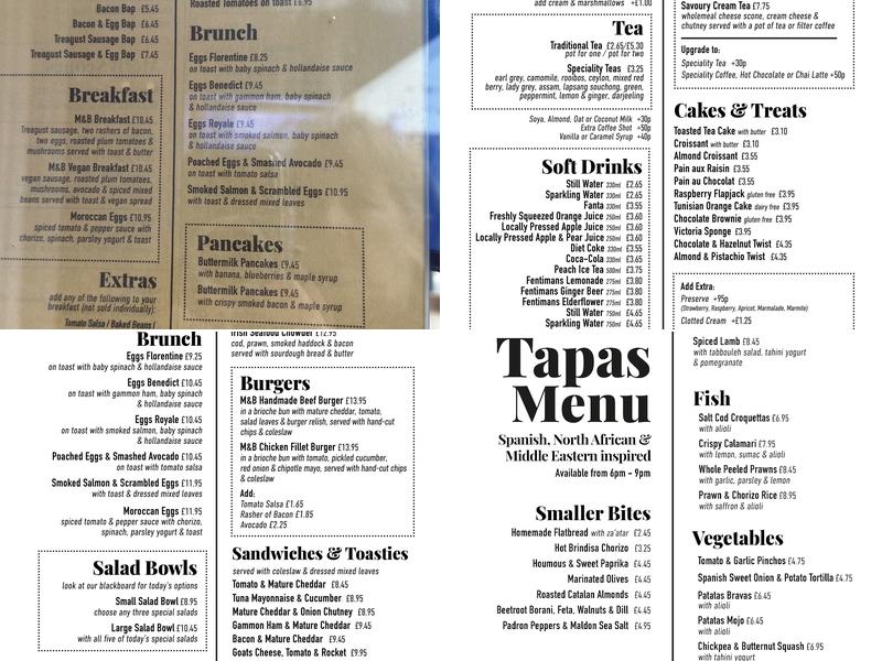 Motte & Bailey Cafe Menu