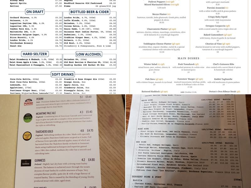 The Foresters Arms Menu